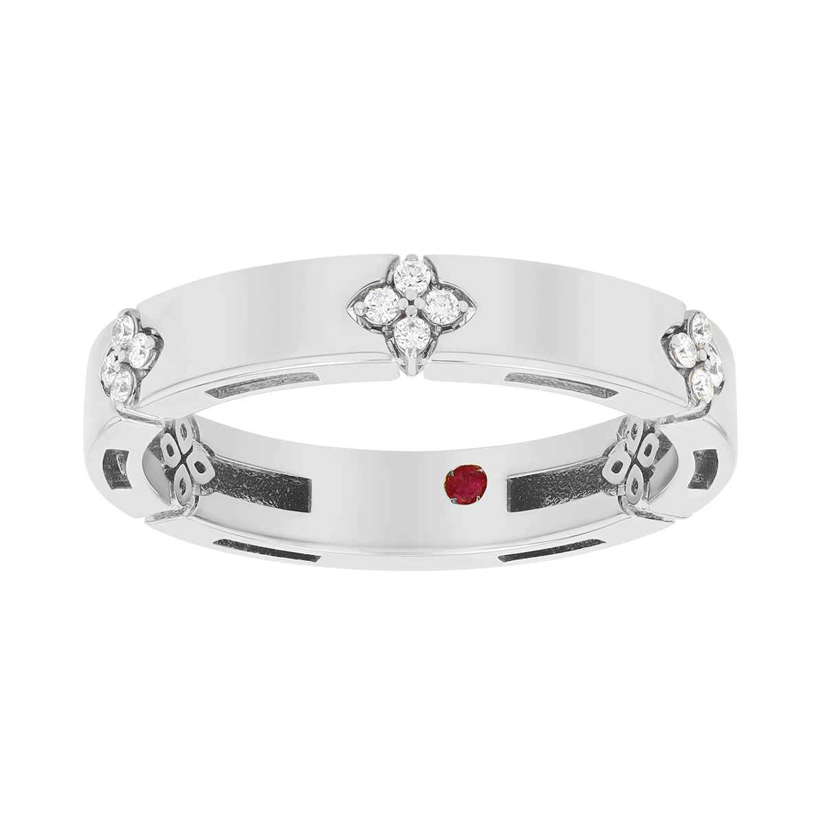 Roberto Coin Love in Verona Diamond Flower Station Ring in White Gold, Size 6