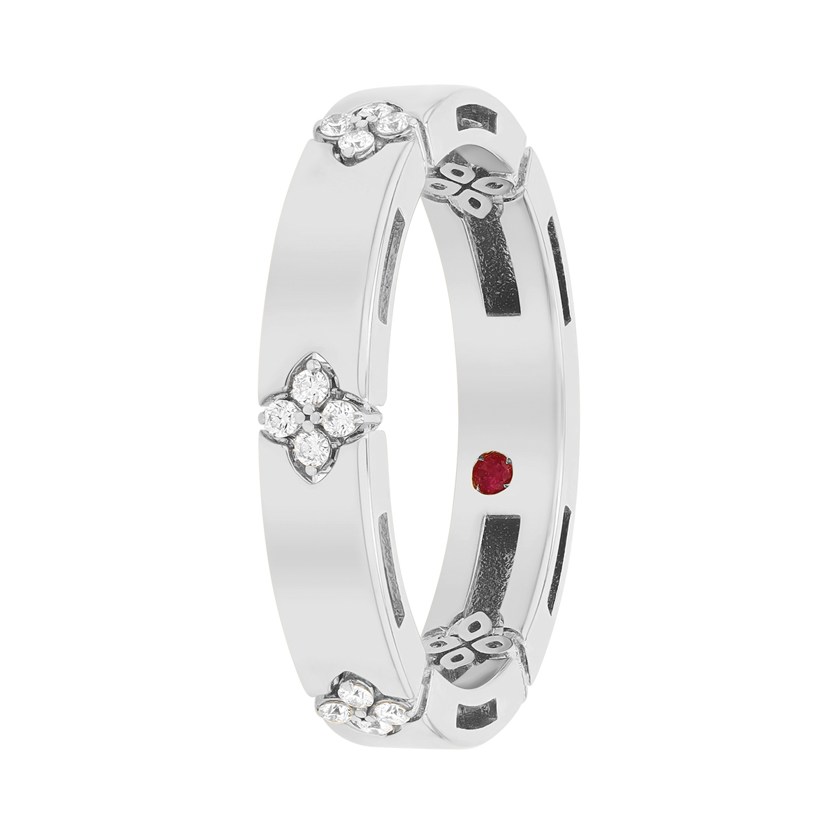 Roberto Coin Love in Verona Diamond Flower Station Ring in White Gold, Size 6