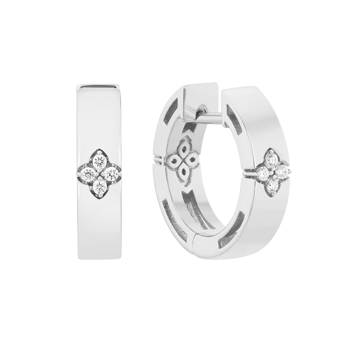 Roberto Coin Love in Verona Diamond Flower Huggie Hoop Earrings in White Gold