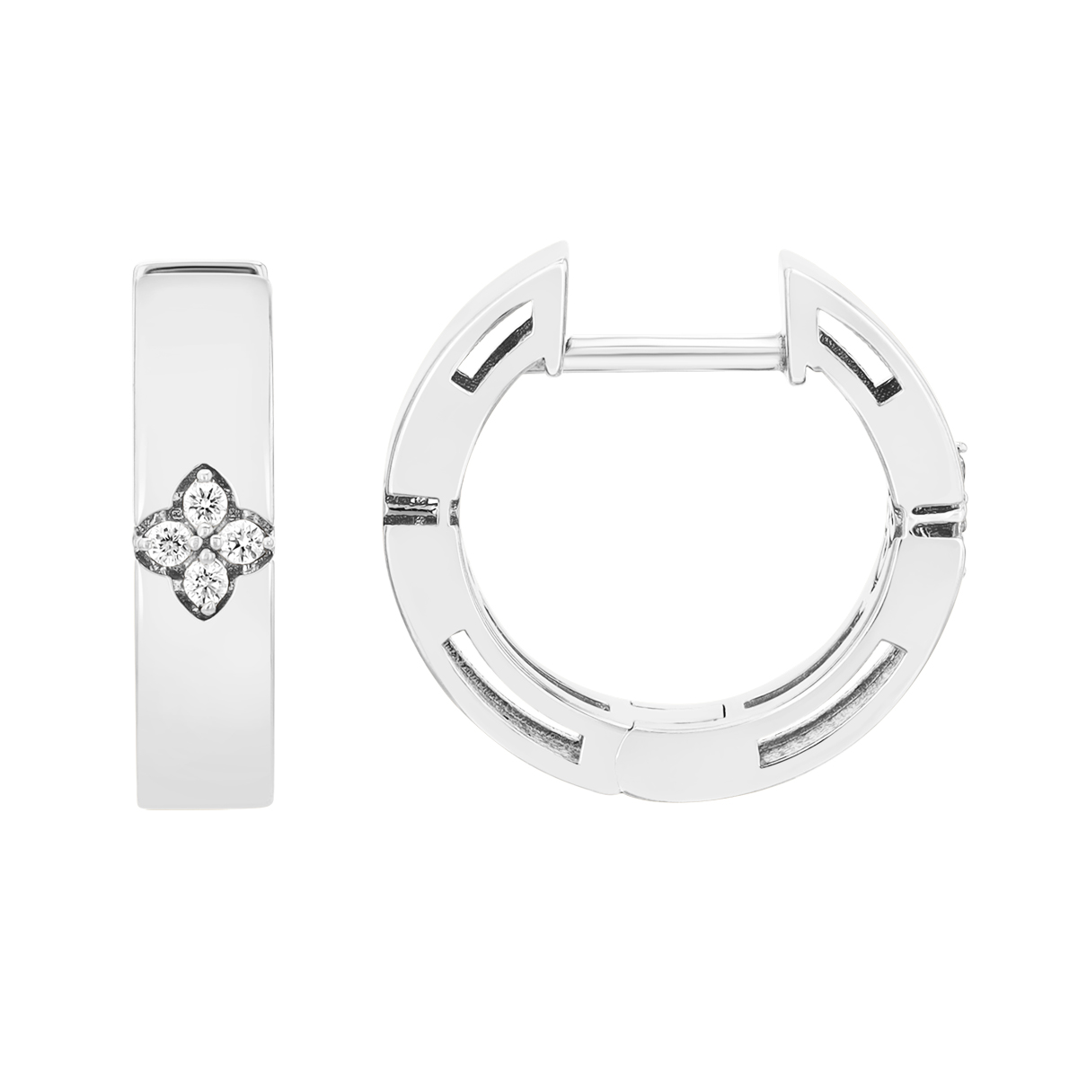 Roberto Coin Love in Verona Diamond Flower Huggie Hoop Earrings in White Gold
