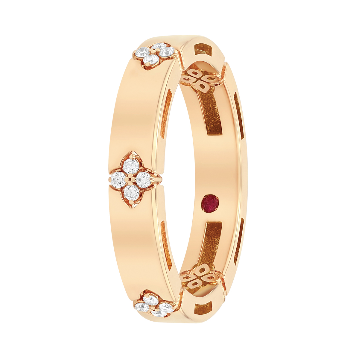 Roberto Coin Love in Verona Diamond Flower Station Ring in Rose Gold, Size 6.5