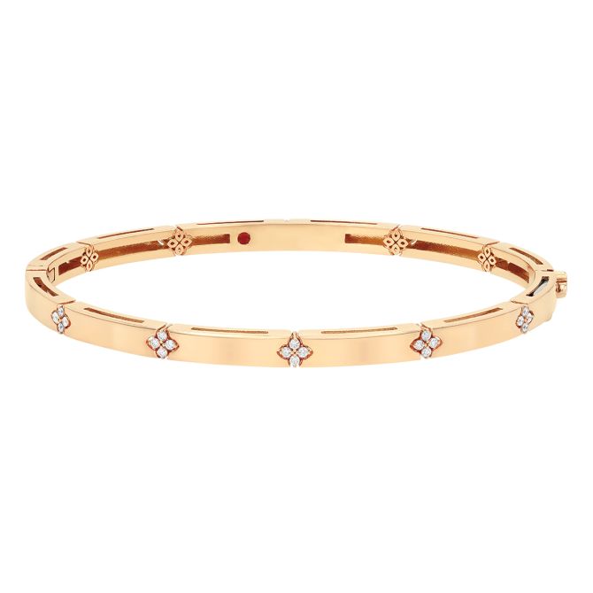 Roberto Coin Love in Verona Diamond Flower Station Bangle Bracelet in Rose Gold