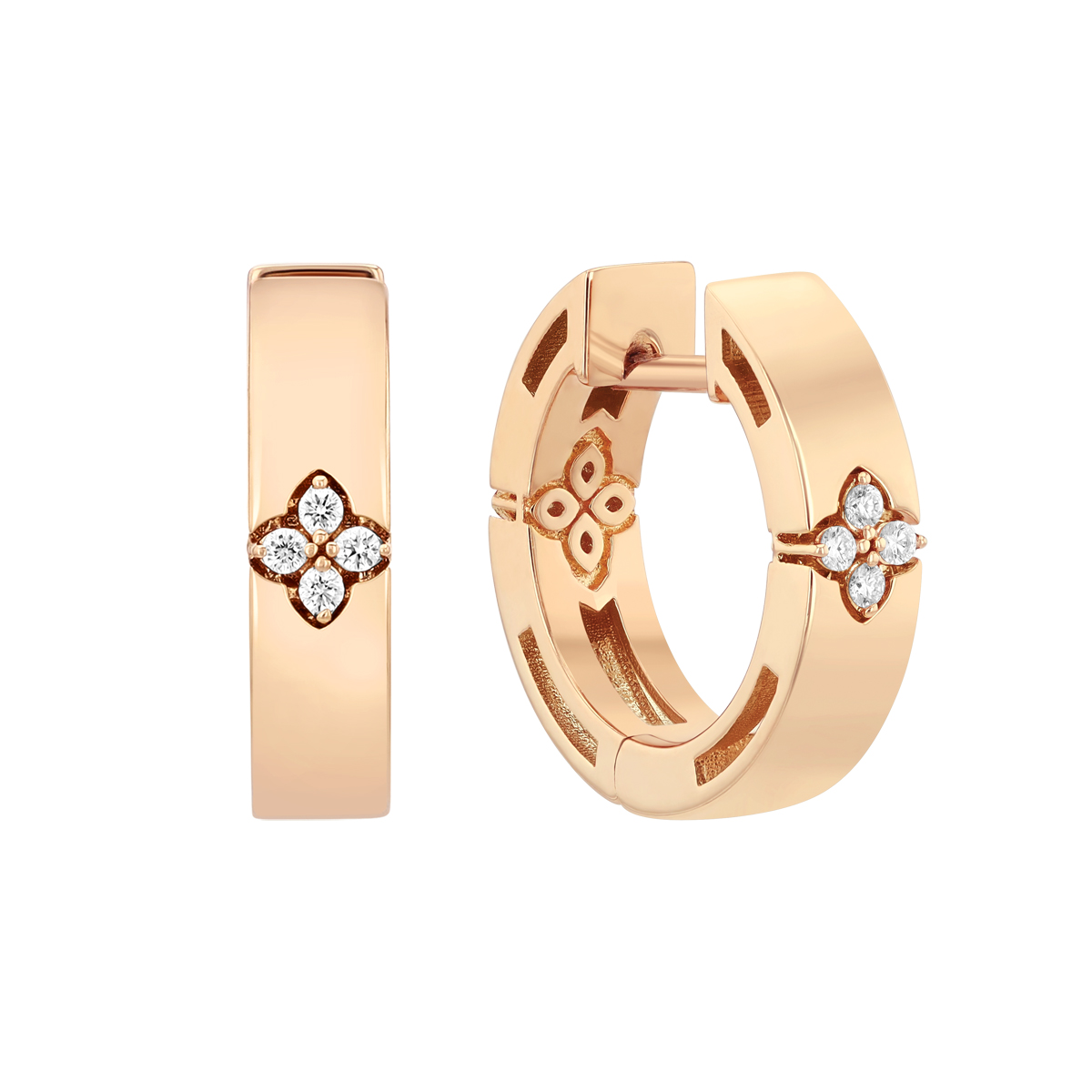 Roberto Coin Love in Verona Diamond Flower Huggie Hoop Earrings in Rose Gold