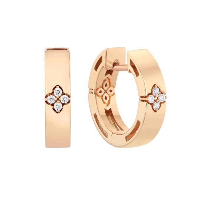 Roberto Coin Love in Verona Diamond Flower Huggie Hoop Earrings in Rose Gold