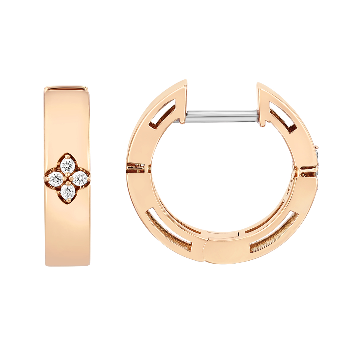 Roberto Coin Love in Verona Diamond Flower Huggie Hoop Earrings in Rose Gold