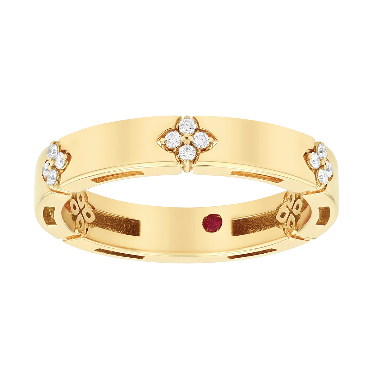 Roberto Coin Love in Verona Diamond Flower Station Ring in Yellow Gold, Size 6.5