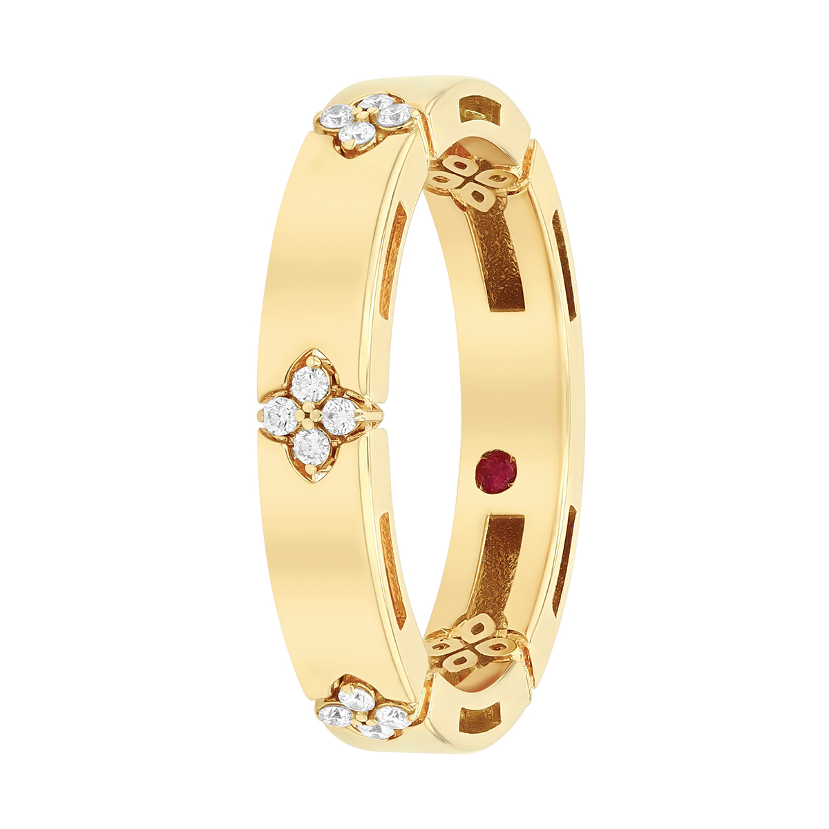 Roberto Coin Love in Verona Diamond Flower Station Ring in Yellow Gold, Size 6.5