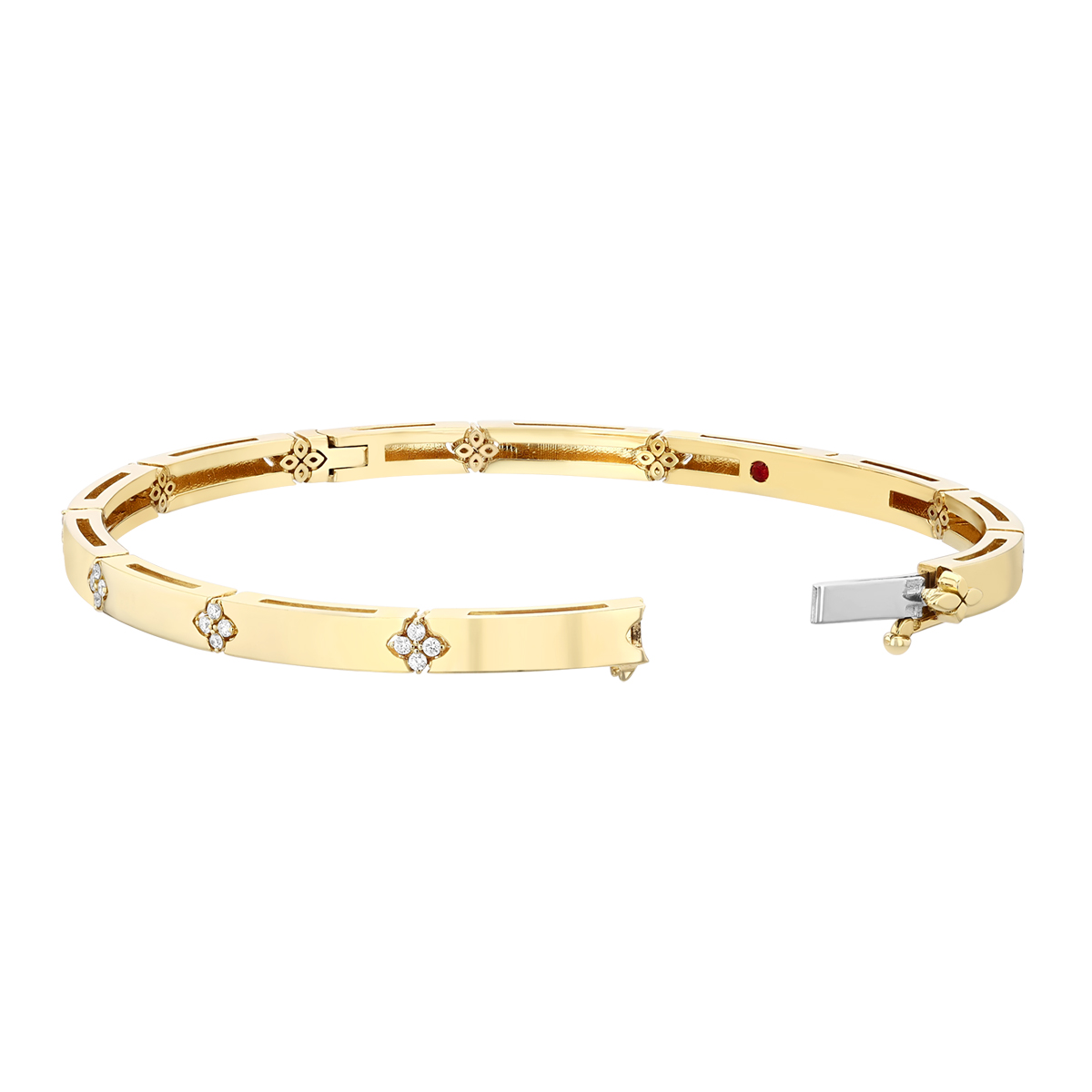 Roberto Coin Love in Verona Diamond Flower Station Bangle Bracelet in Yellow Gold
