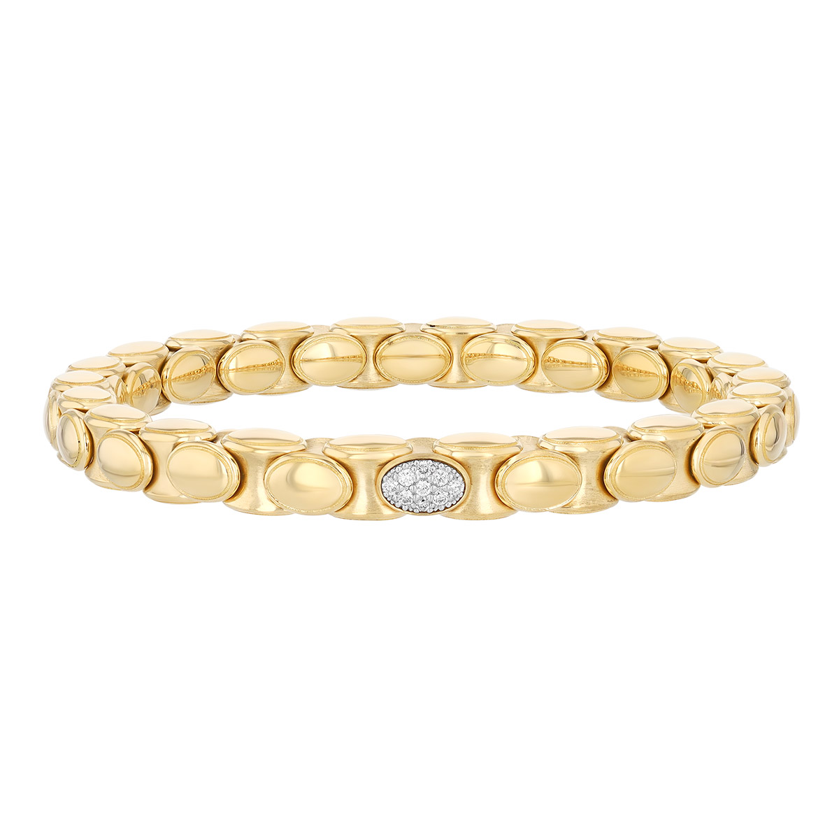 Demeglio Anacondino Single Diamond Pavé Station Stretch Bracelet in Yellow Gold