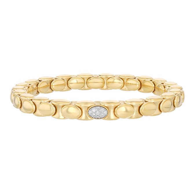 Demeglio Anacondino Single Diamond Pavé Station Stretch Bracelet in Yellow Gold