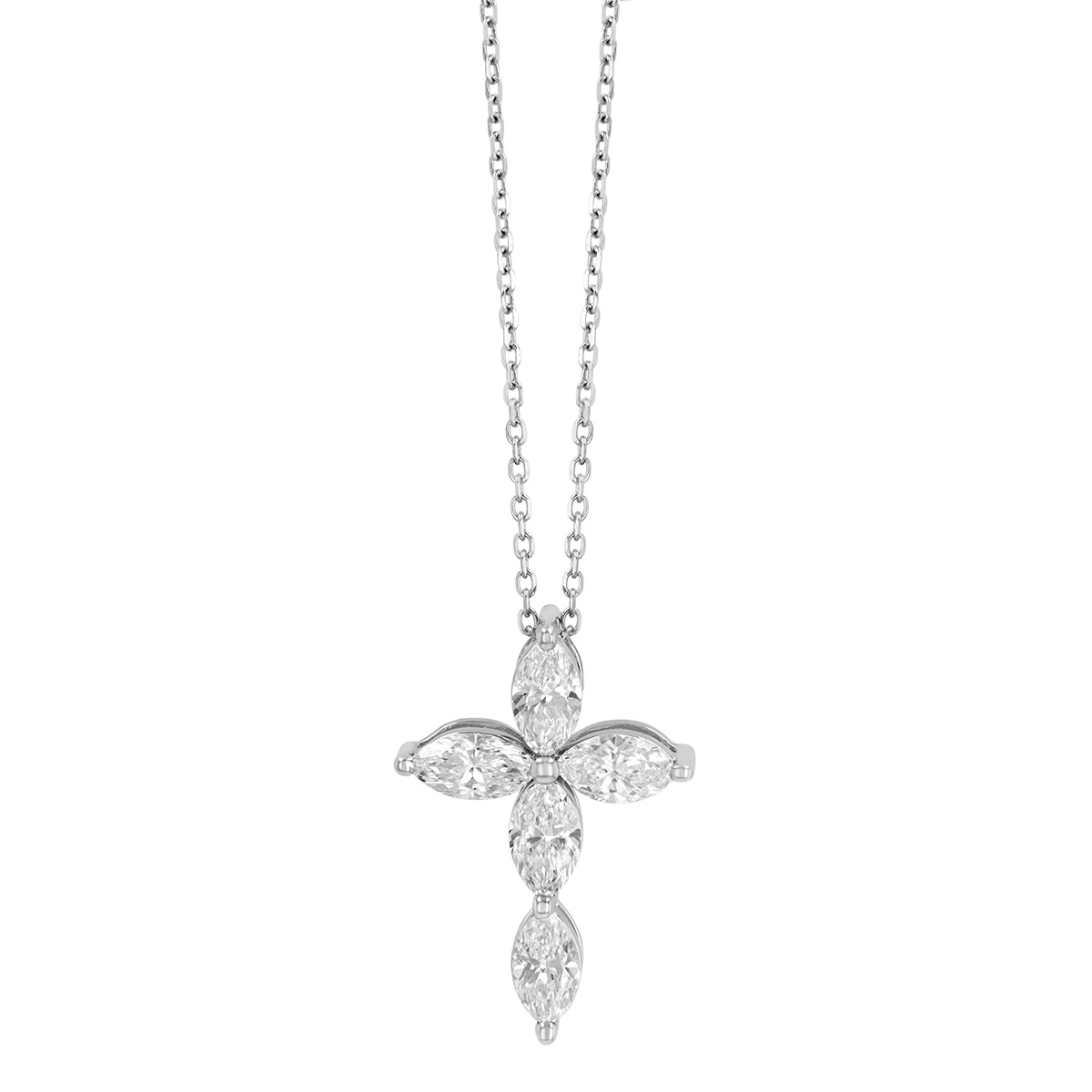 Marquise Diamond Cross Pendant in White Gold, 0.95 cttw