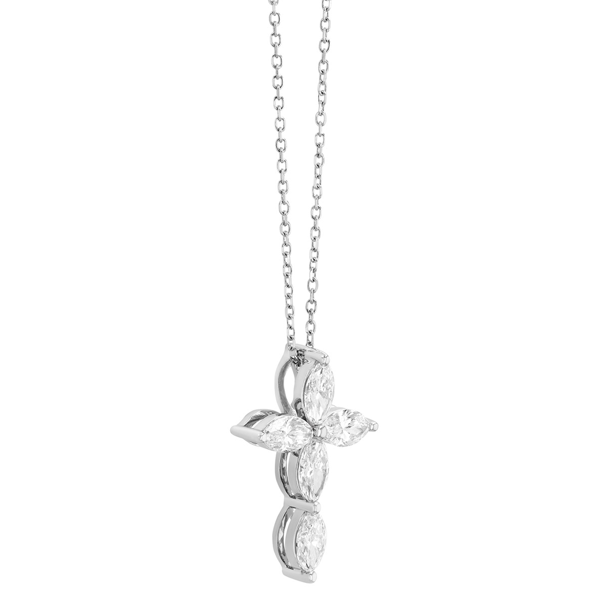 Marquise Diamond Cross Pendant in White Gold, 0.95 cttw