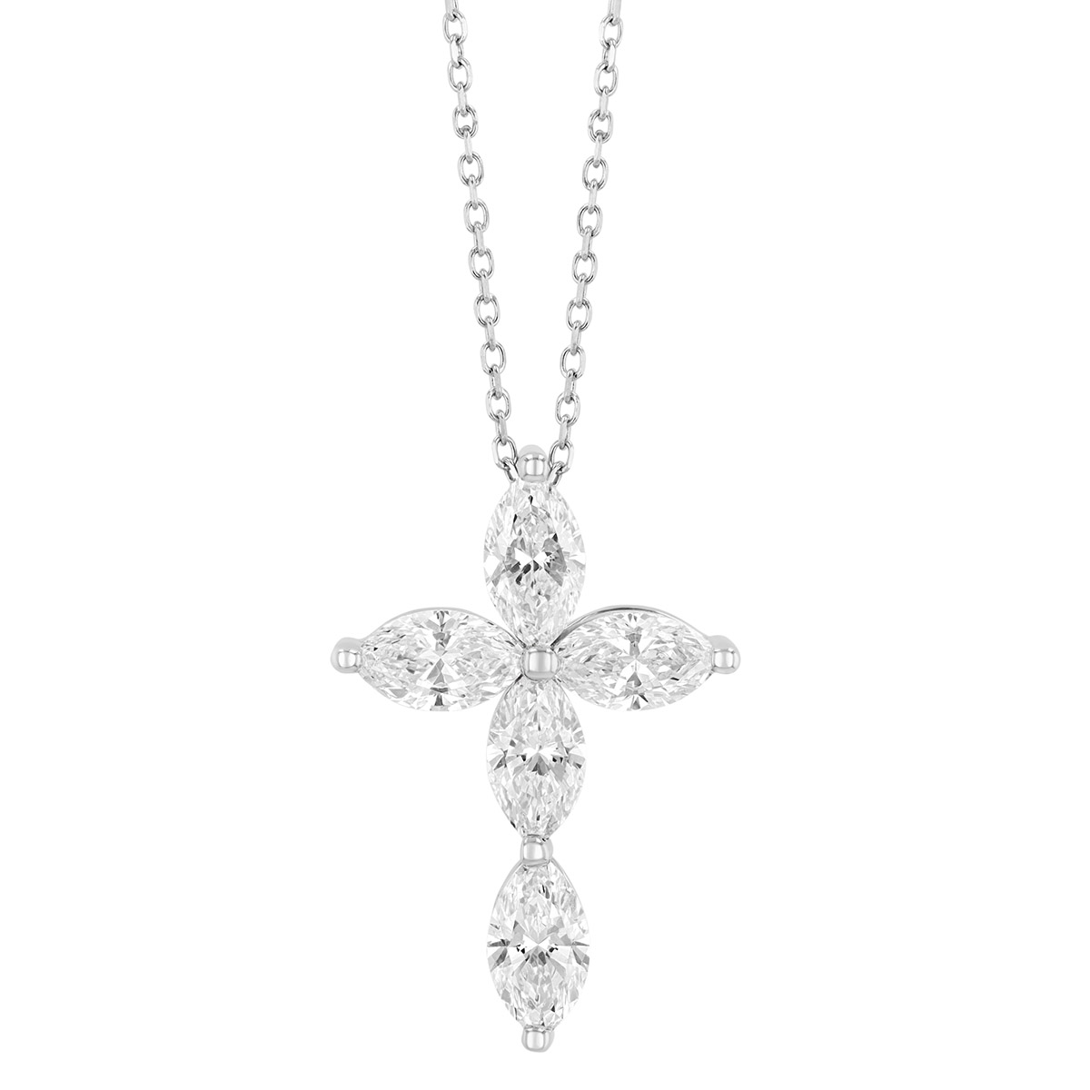 Marquise Diamond Cross Pendant in White Gold, 1.45 cttw