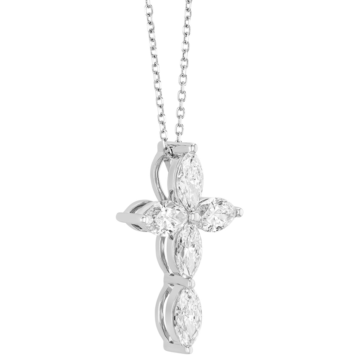 Marquise Diamond Cross Pendant in White Gold, 1.45 cttw