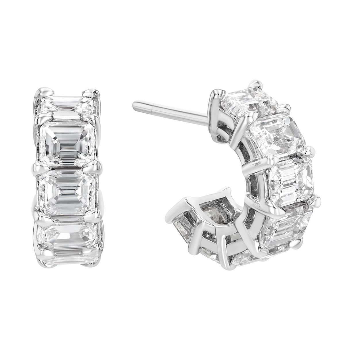Emerald Cut Diamond Hoop Earrings in White Gold, 2.50 cttw