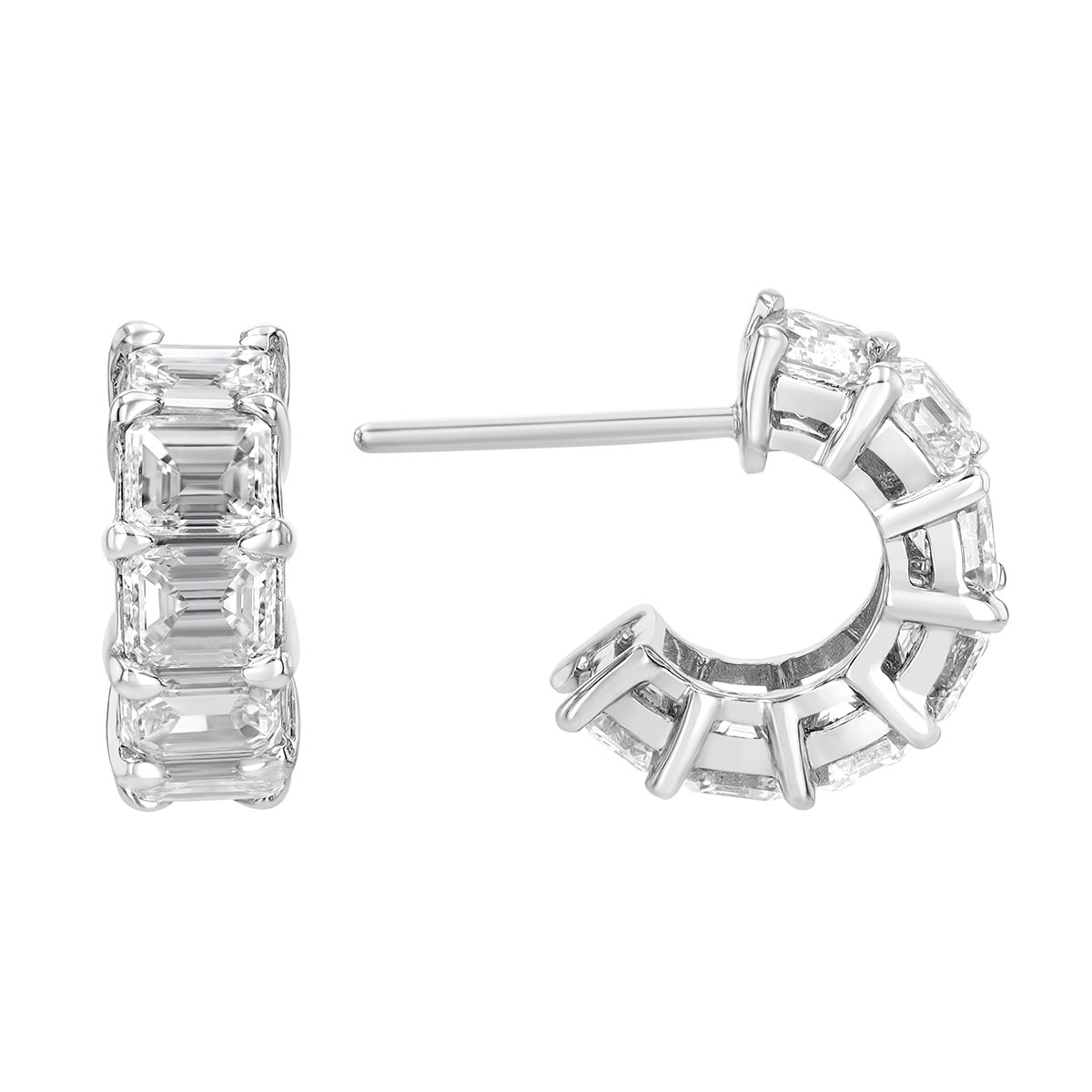 Emerald Cut Diamond Hoop Earrings in White Gold, 2.50 cttw