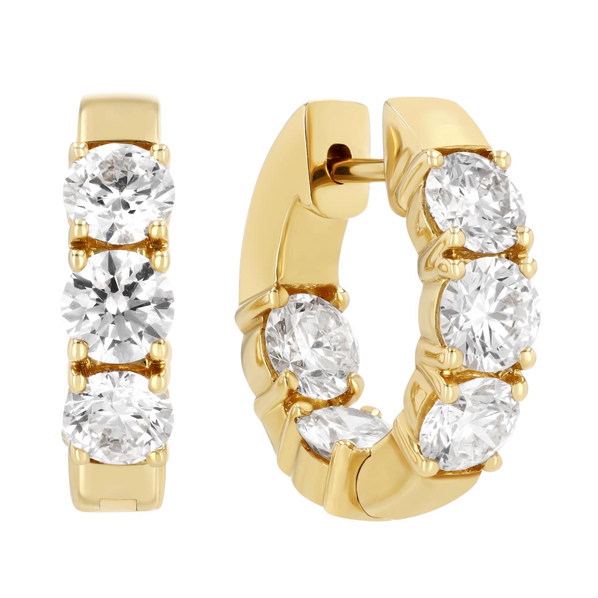Round Diamond In & Out Hoop Earrings in Yellow Gold, 2.60 cttw