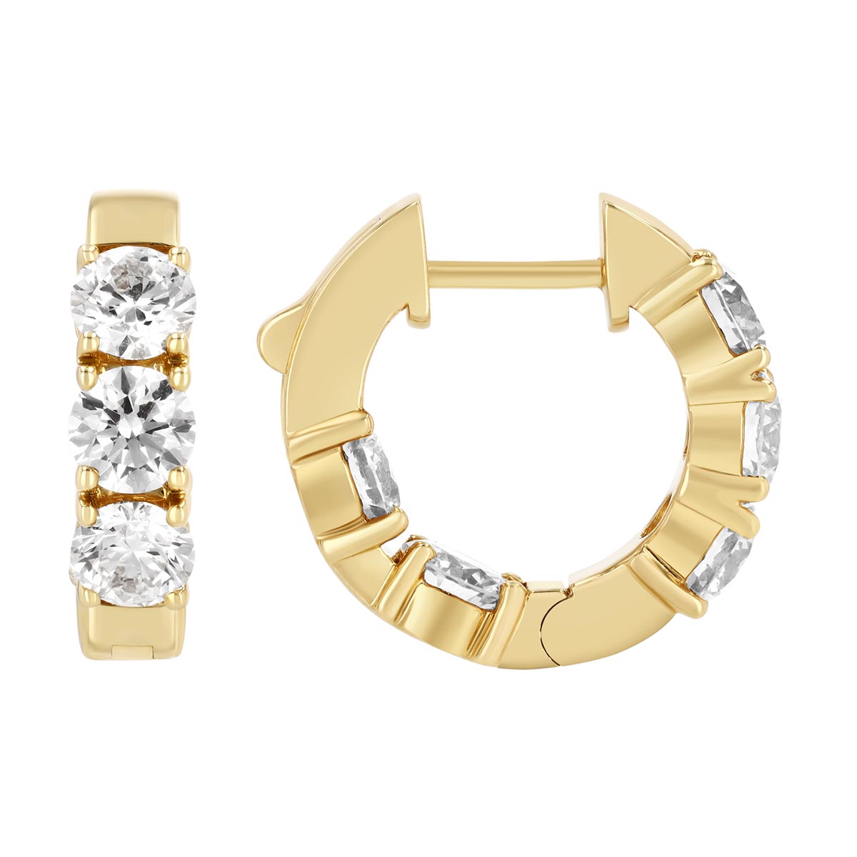 Round Diamond In & Out Hoop Earrings in Yellow Gold, 2.60 cttw
