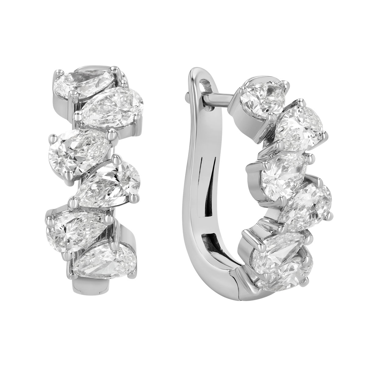 Pear Shape Diamond Hoop Earrings in White Gold, 2.90 cttw