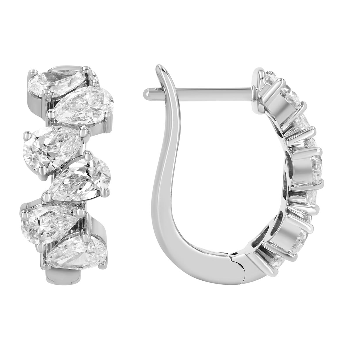 Pear Shape Diamond Hoop Earrings in White Gold, 2.90 cttw