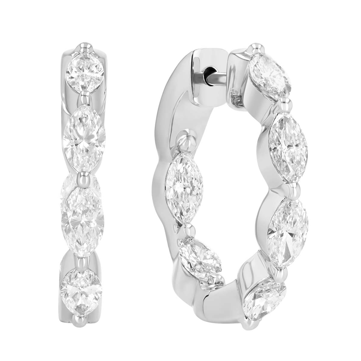 Marquise Diamond In & Out Hoop Earrings in White Gold, 2.40 cttw