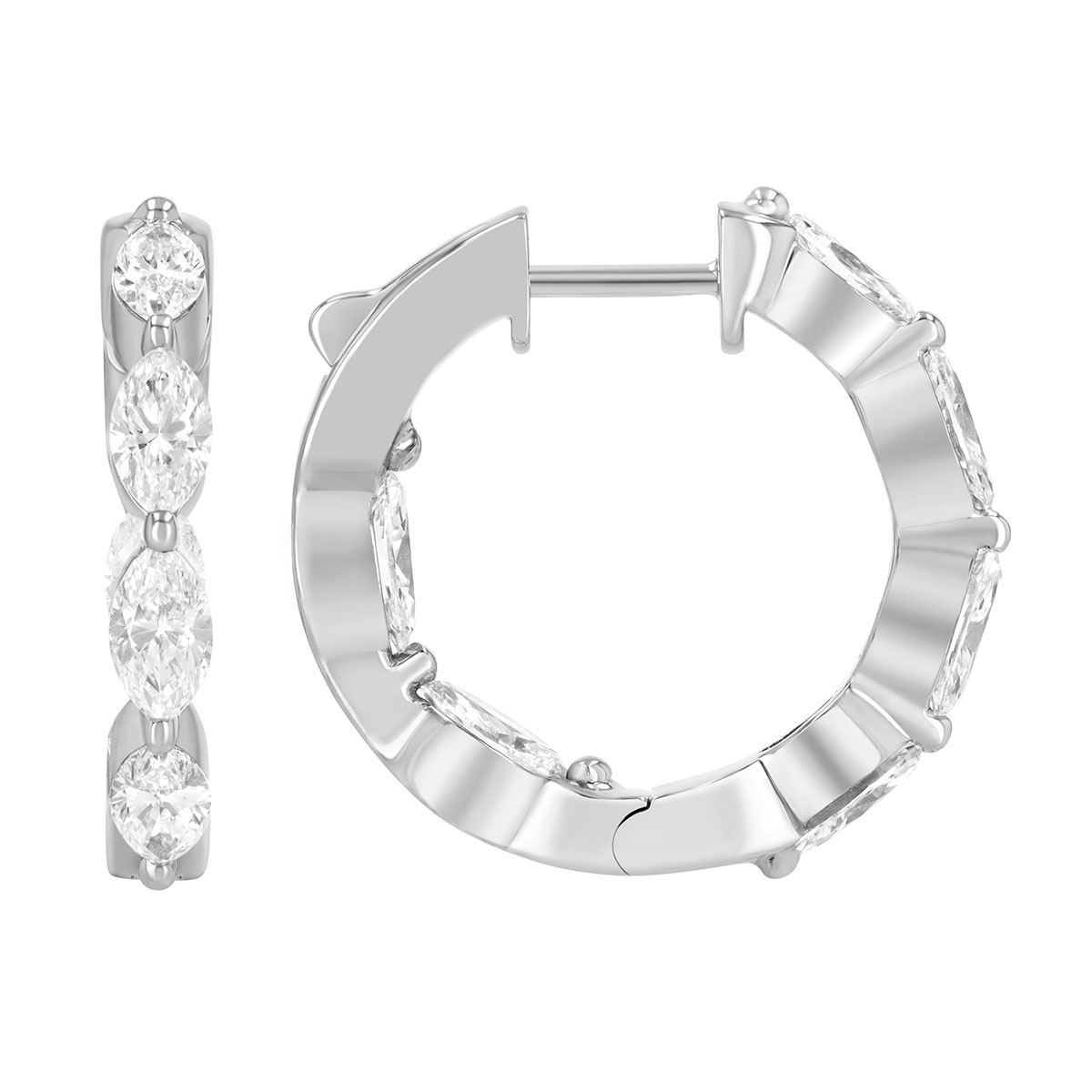 Marquise Diamond In & Out Hoop Earrings in White Gold, 2.40 cttw