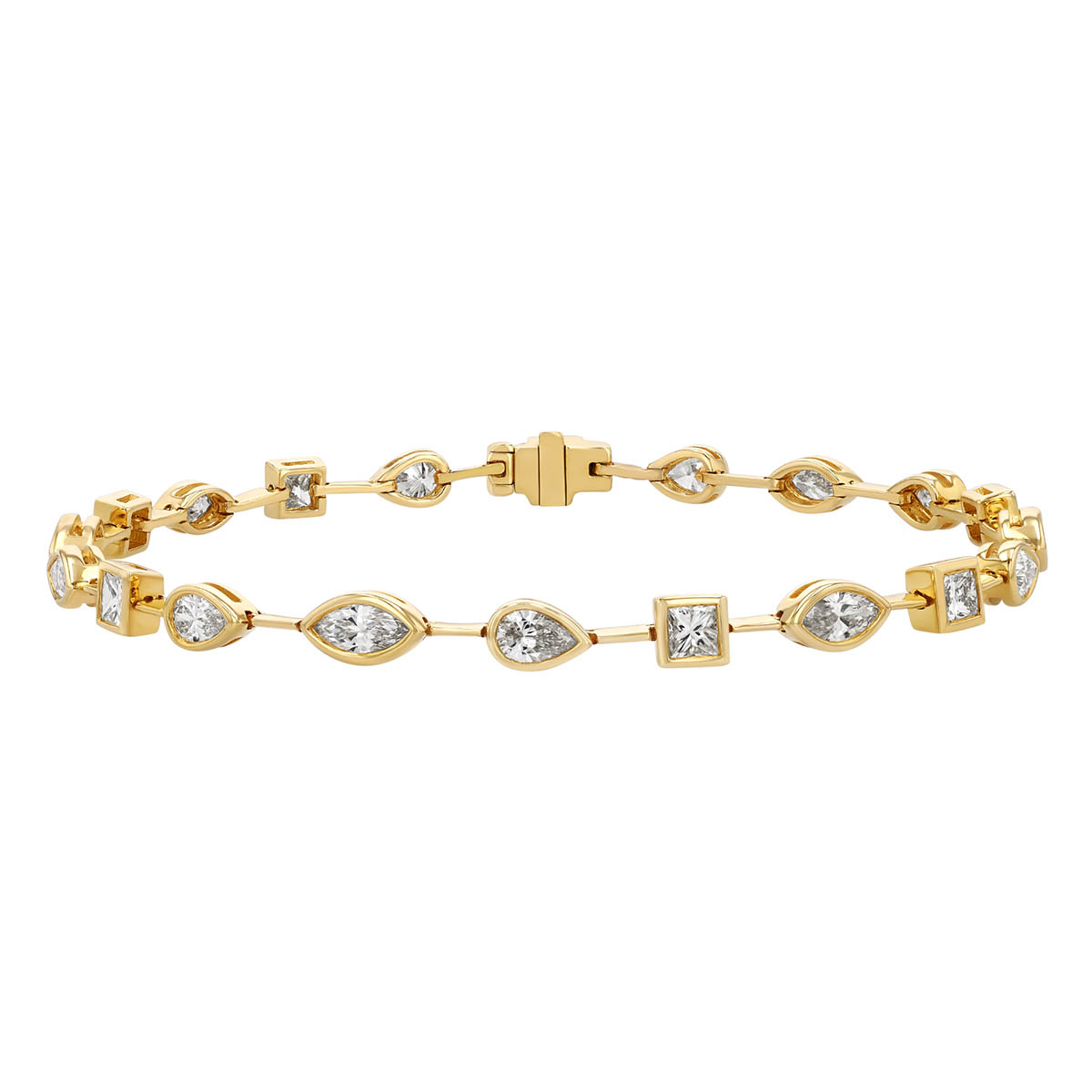 Bezel Set Mixed Shape Diamond Tennis Bracelet in Yellow Gold, 7