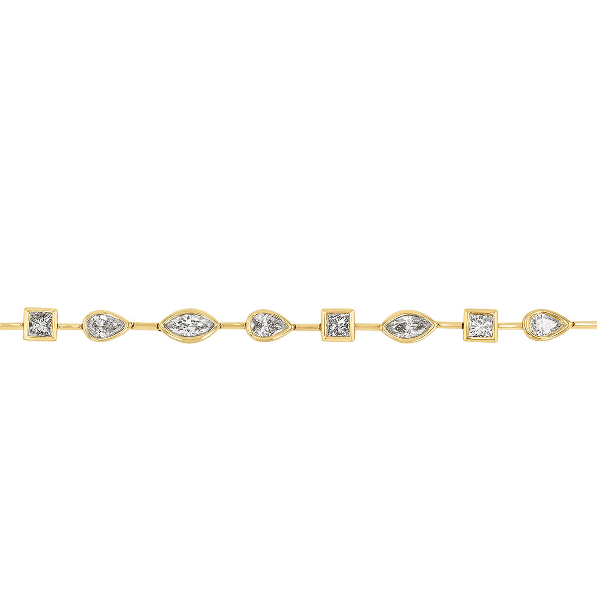 Bezel Set Mixed Shape Diamond Tennis Bracelet in Yellow Gold, 7