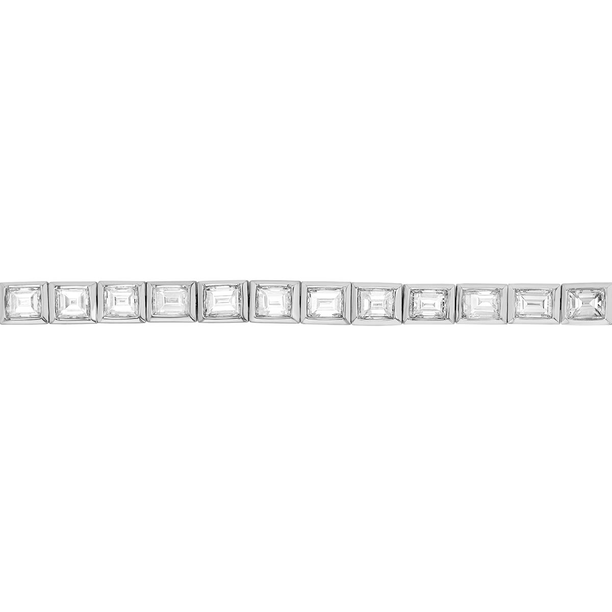 Bezel Set Emerald Cut Diamond Tennis Bracelet in White Gold, 6.60 cttw