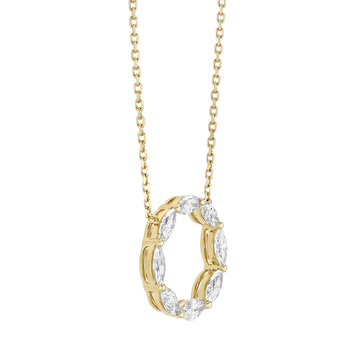 Marquise Diamond Open Circle Pendant in Yellow Gold, 18