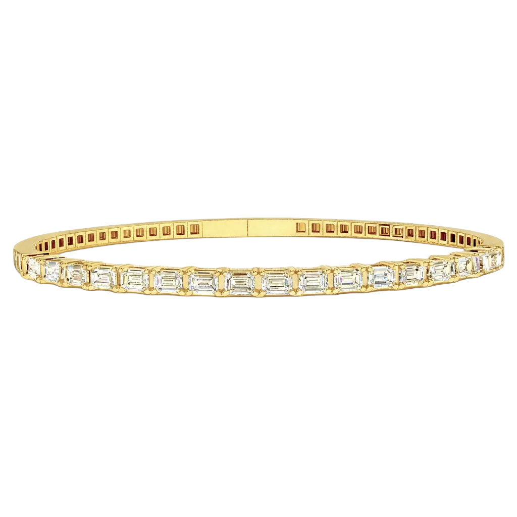 Emerald Cut Diamond Bangle Bracelet in Yellow Gold