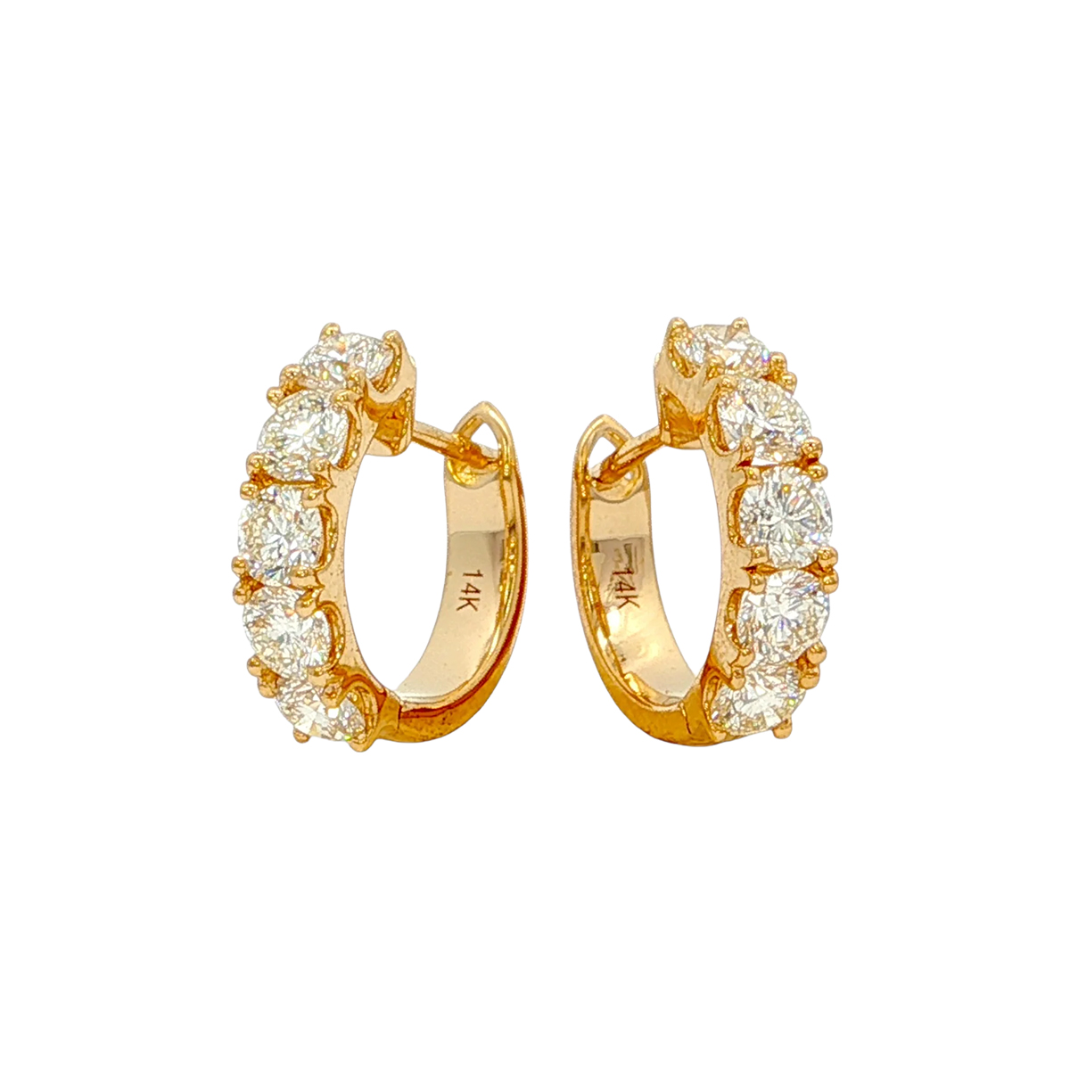 Round Diamond Huggie Hoop Earrings in Yellow Gold, 1.01 cttw