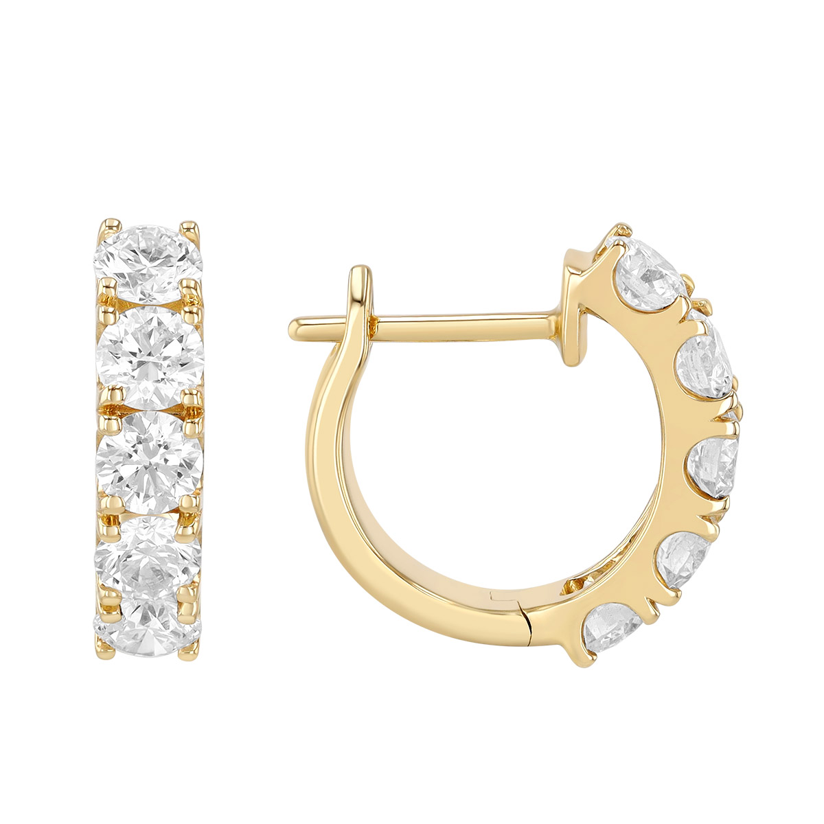 Round Diamond Huggie Hoop Earrings in Yellow Gold, 1.01 cttw
