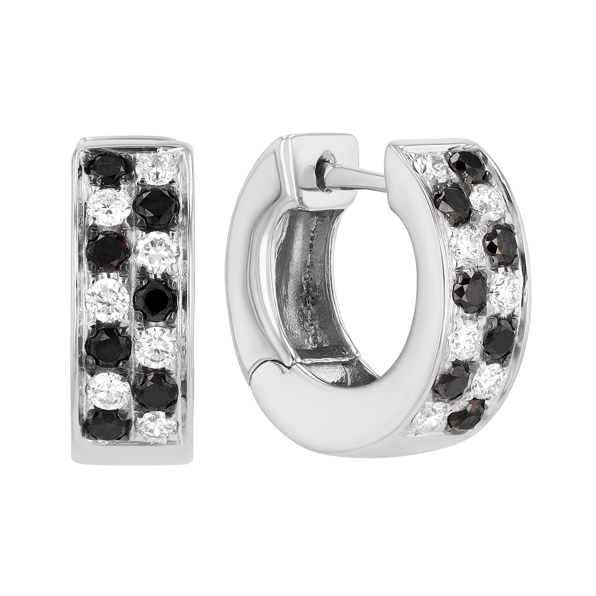 Frederic Sage Black & White Diamond Pavé Hoop Earrings in White Gold