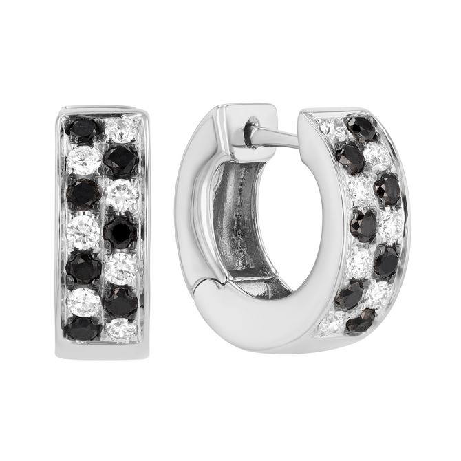 Frederic Sage Black & White Diamond Pavé Hoop Earrings in White Gold