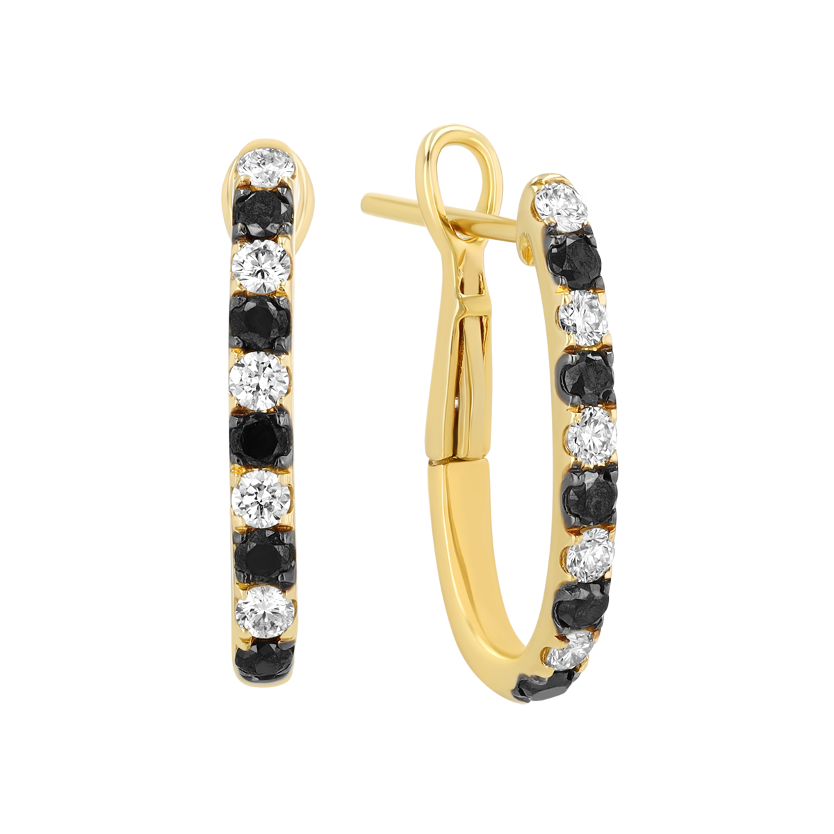 Frederic Sage Black & White Diamond Oval Hoop Earrings in Yellow Gold
