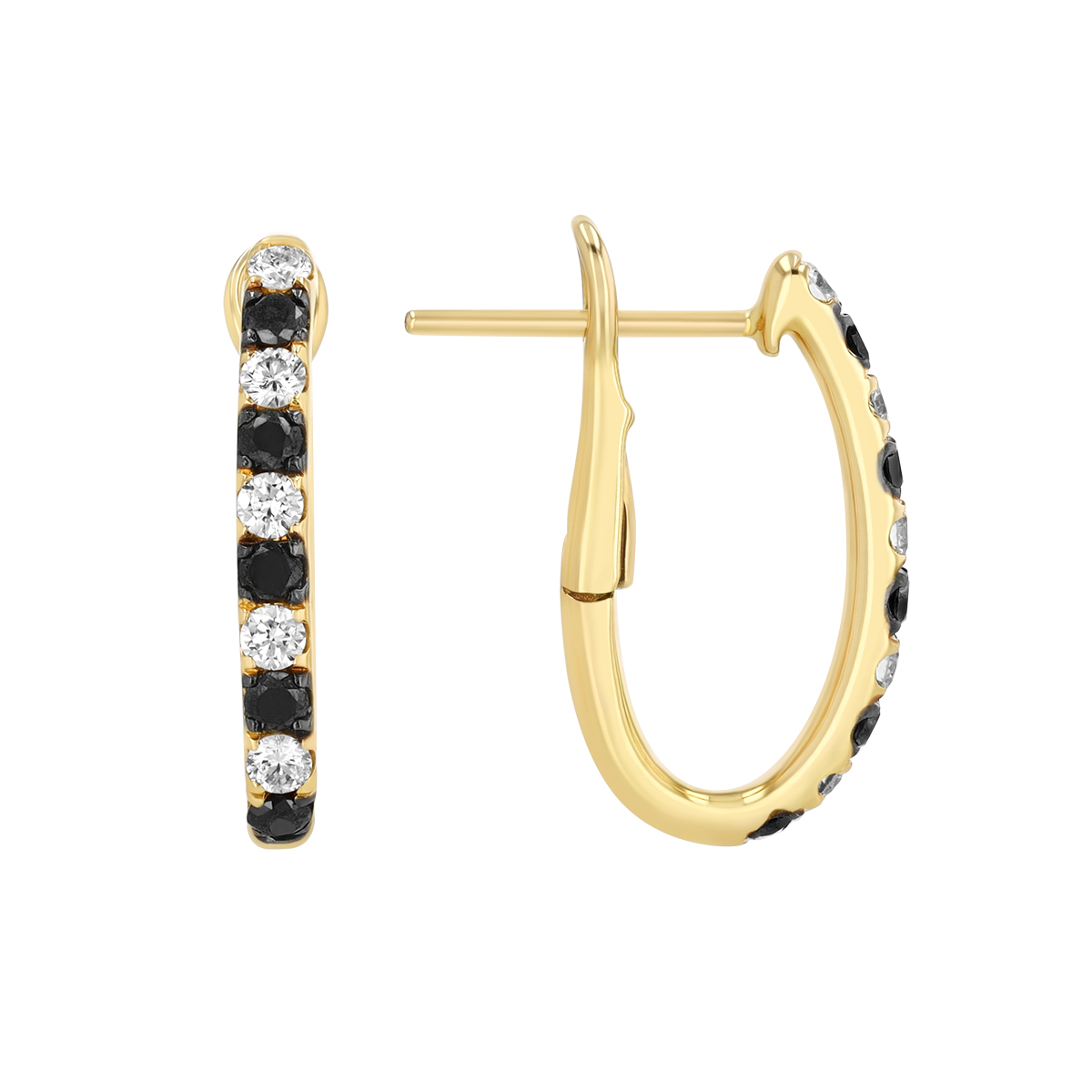 Frederic Sage Black & White Diamond Oval Hoop Earrings in Yellow Gold