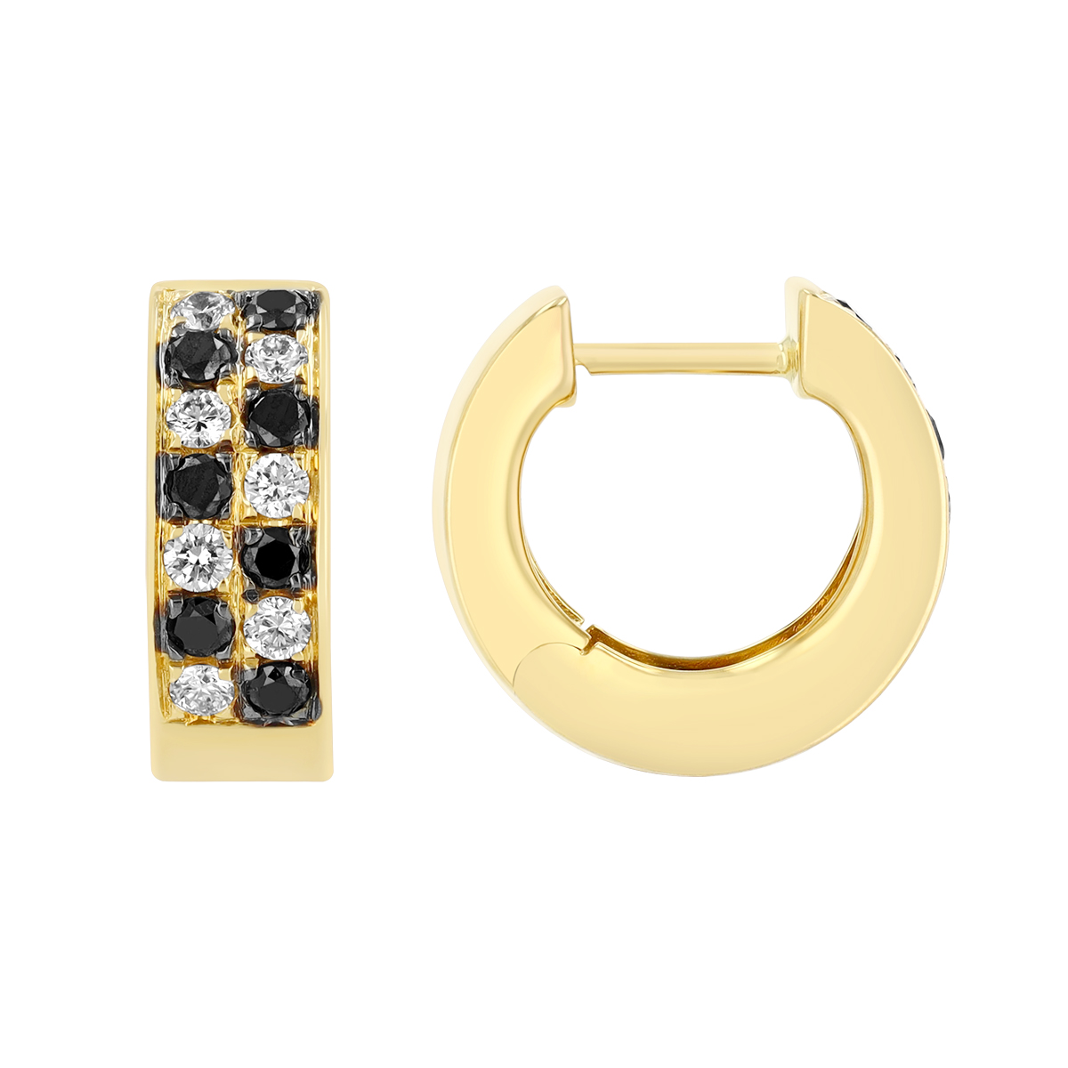 Frederic Sage Black & White Diamond Pavé Huggie Hoop Earrings in Yellow Gold