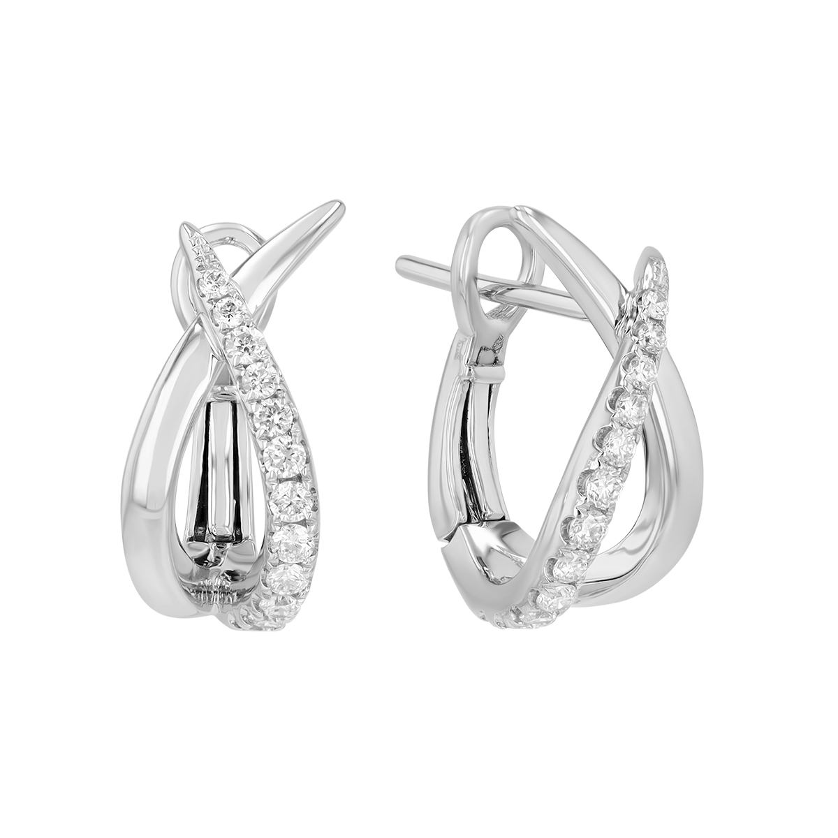 Frederic Sage Graduated Diamond Crossover Hoop Earrings in White Gold