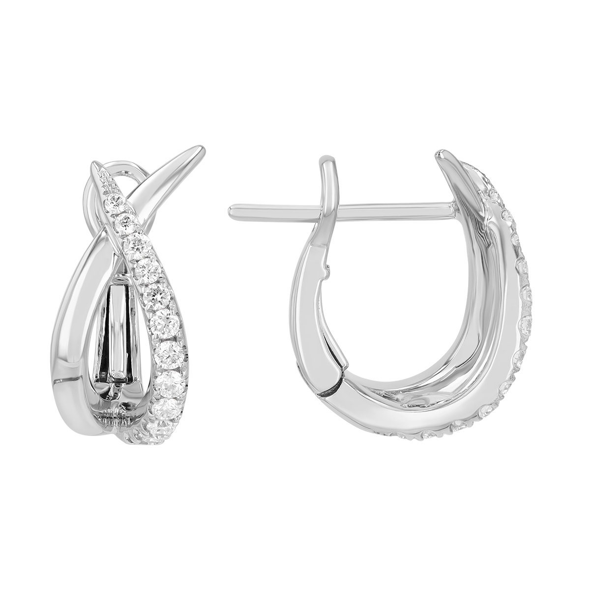 Frederic Sage Graduated Diamond Crossover Hoop Earrings in White Gold