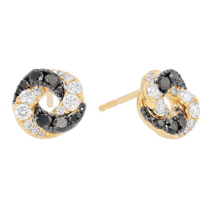 Frederic Sage Black & White Diamond Interlocking Swirl Stud Earrings in Yellow Gold