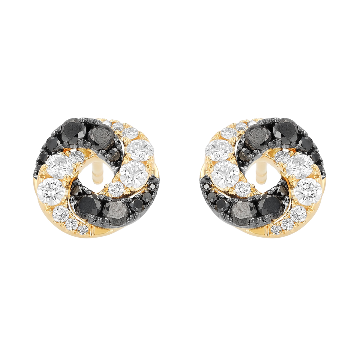 Frederic Sage Black & White Diamond Interlocking Swirl Stud Earrings in Yellow Gold