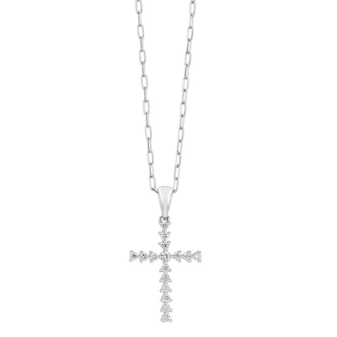 Frederic Sage Diamond 3 Prong Cross Pendant in White Gold