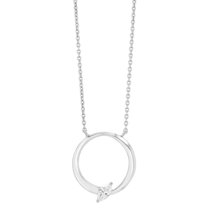 Frederic Sage Marquise Diamond Open Circle Pendant in White Gold