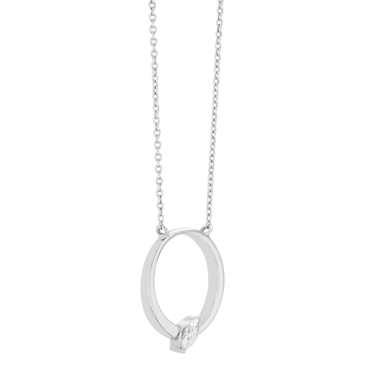 Frederic Sage Marquise Diamond Open Circle Pendant in White Gold