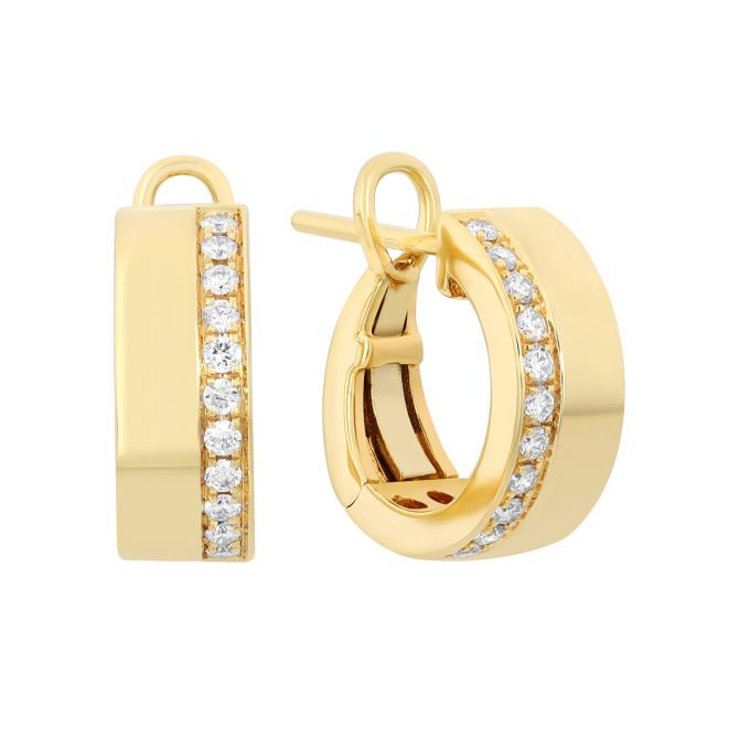 Frederic Sage Diamond Line & Yellow Gold Hoop Earrings