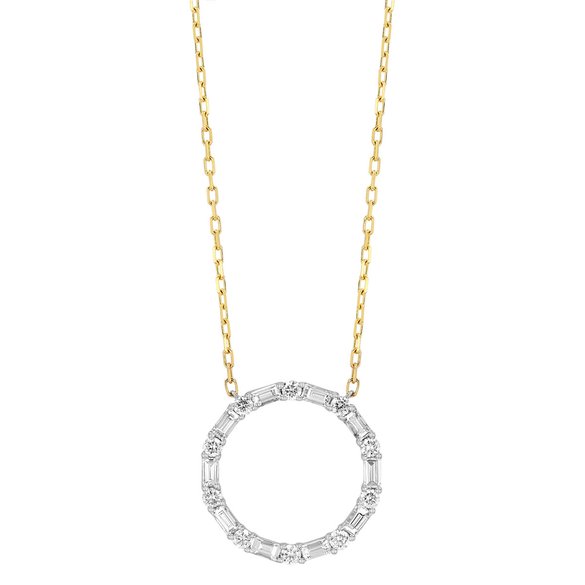 Frederic Sage Baguette & Round Diamond Open Circle Pendant in Two Tone