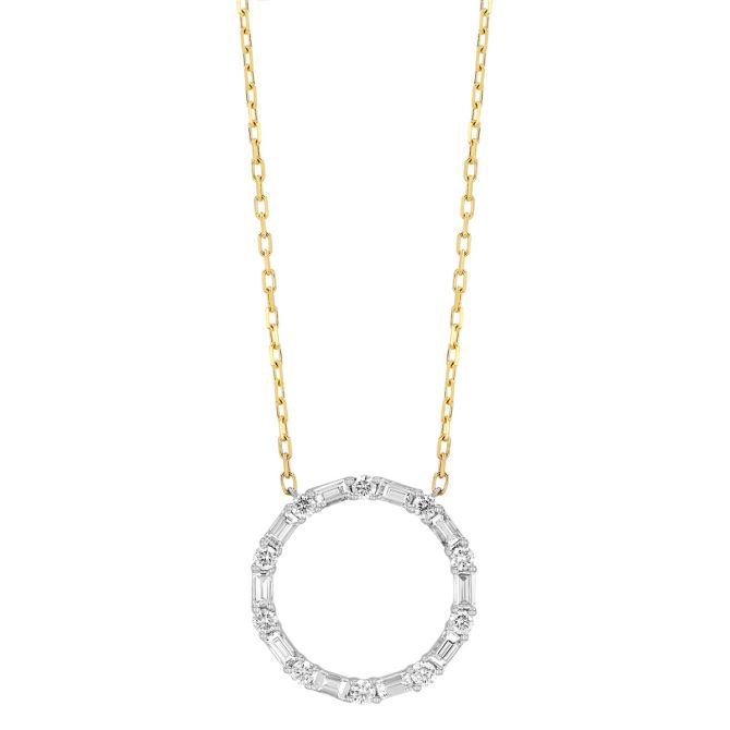 Frederic Sage Baguette & Round Diamond Open Circle Pendant in Two Tone