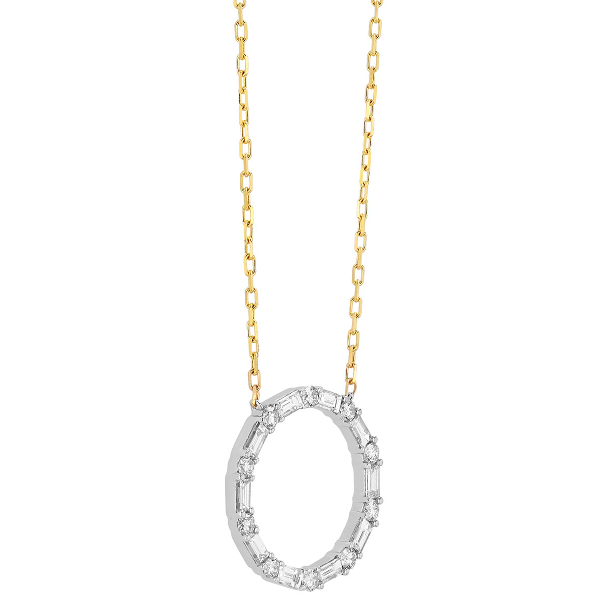 Frederic Sage Baguette & Round Diamond Open Circle Pendant in Two Tone