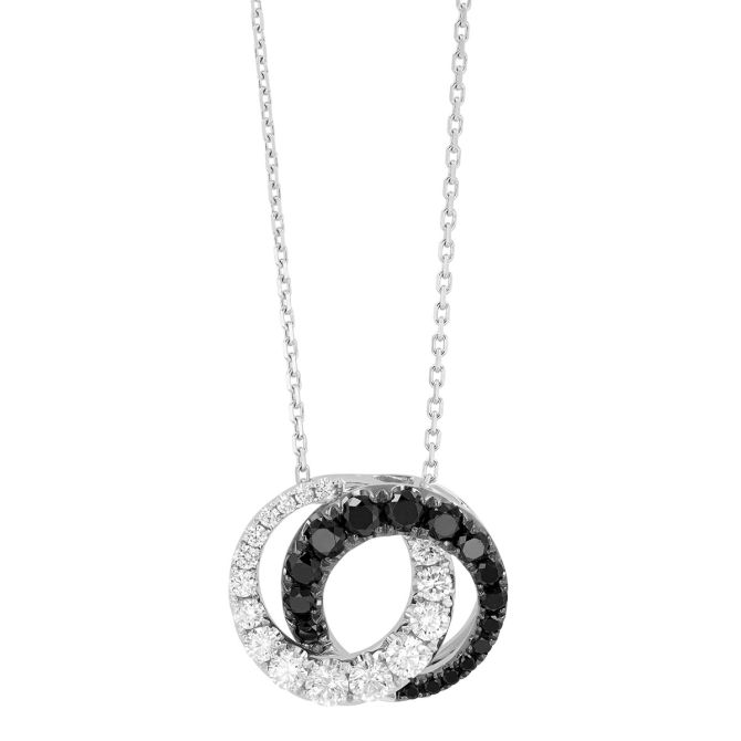 Frederic Sage Black & White Diamond Graduated Interlocking Circle Duo Necklace in White Gold